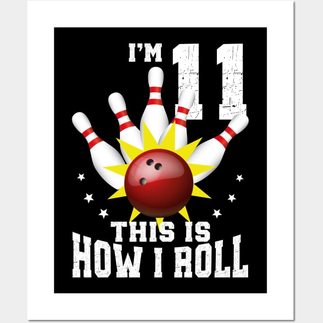 Bowling 11th Birthday Bday Party Kids 11 years Old Bowler Wall Art by Msafi